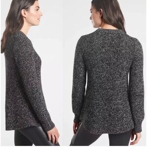 Athleta Sierra Crew Sweater XL Cozy Marled‎ Wool Blend Black White Pullover Knit